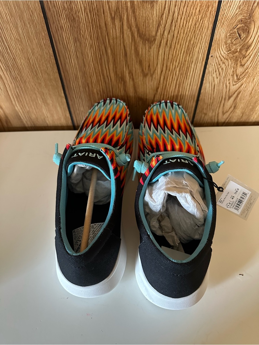 Ariat Men’s Hilo’s- Turquoise Orange Multi-Pattern Slip-On Loafers NWT - Picture 3 of 4